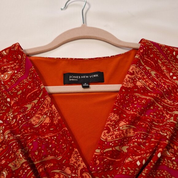 Jones New York Red Wrap Midi Dress Size 8 Empire Princess Fit & Flare Stretchy - Picture 5 of 13
